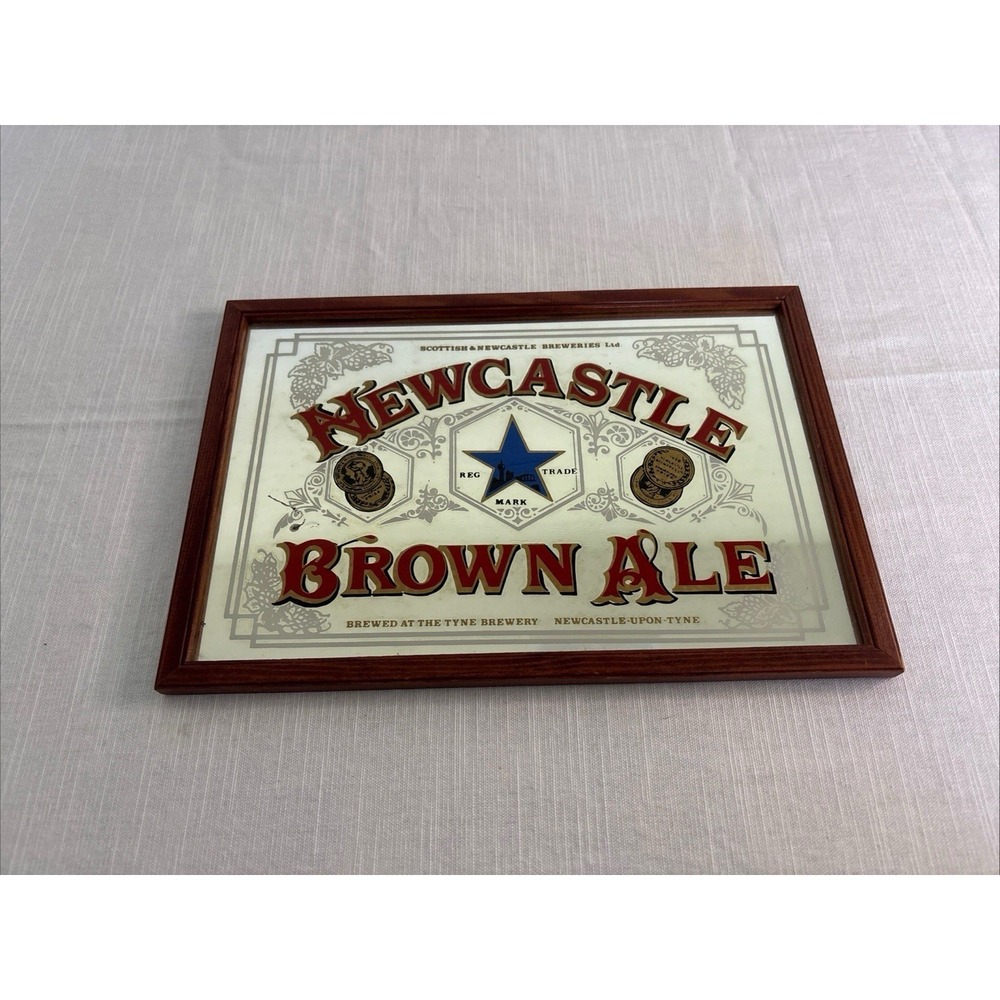 Vintage Newcastle Brown Ale Hanging Beer Mirror Sign Advertisement 13x9 inches